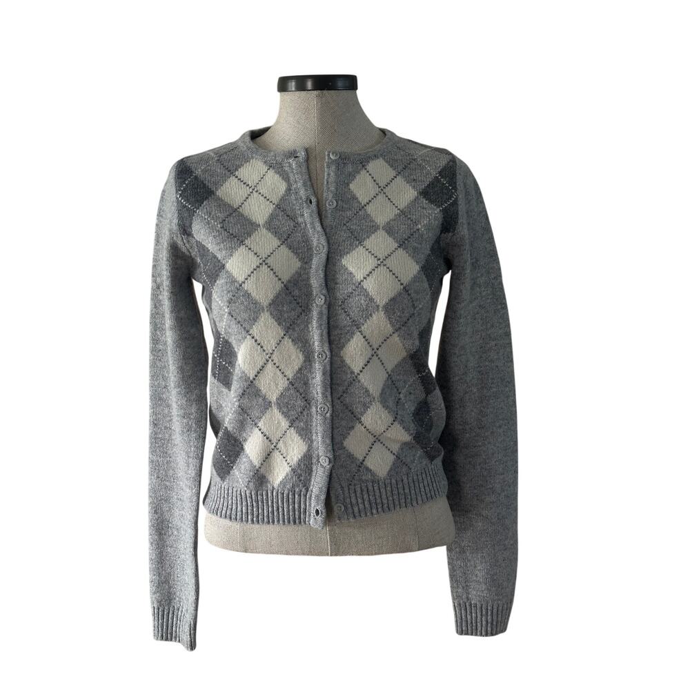 Brandy Melville Elizabeth Argyle Cardigan Sweater Gray NWT